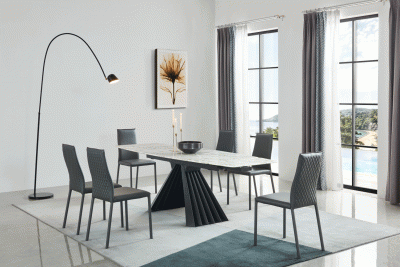 Clearance Dining Room 152 Marble Dining Table with 196 Grey Chairs